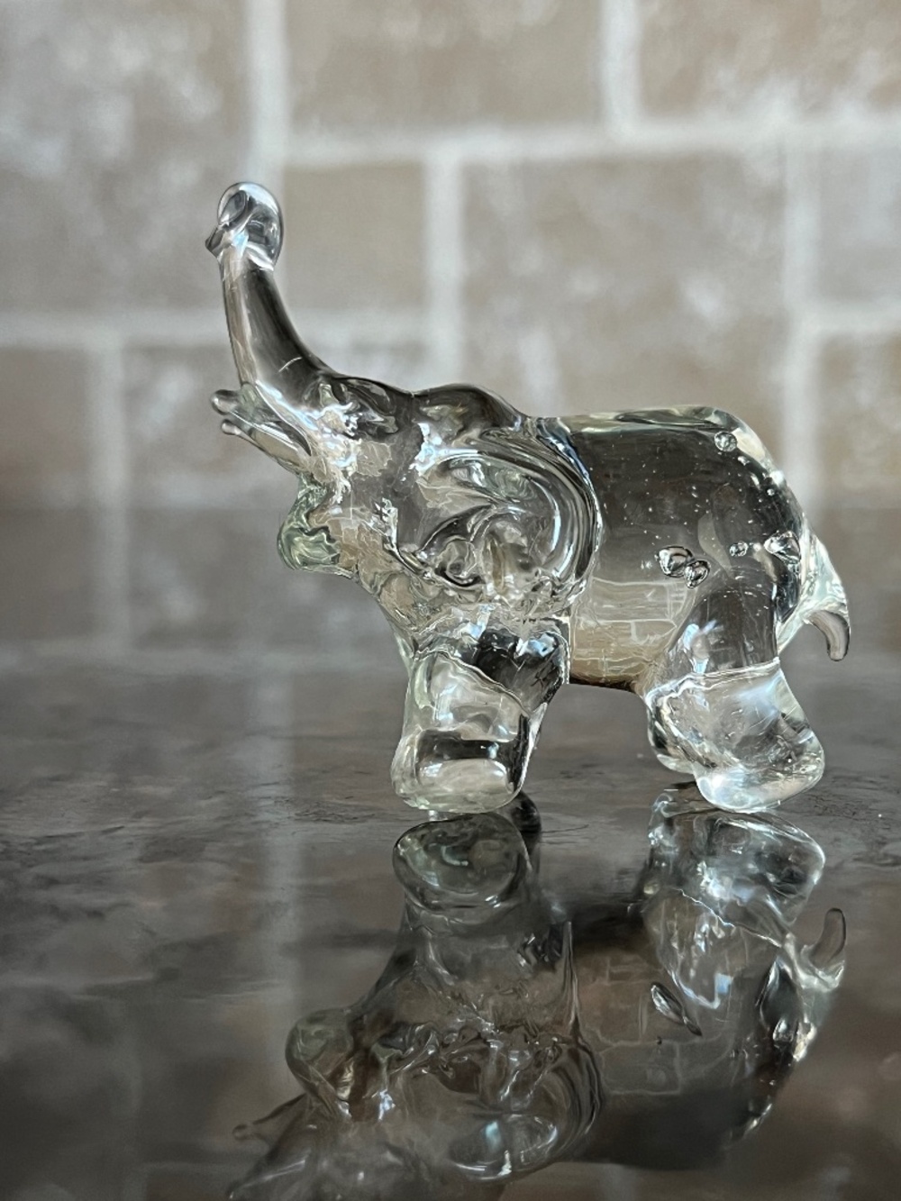 Vintage Miniature Clear Glass Elephant Figurine